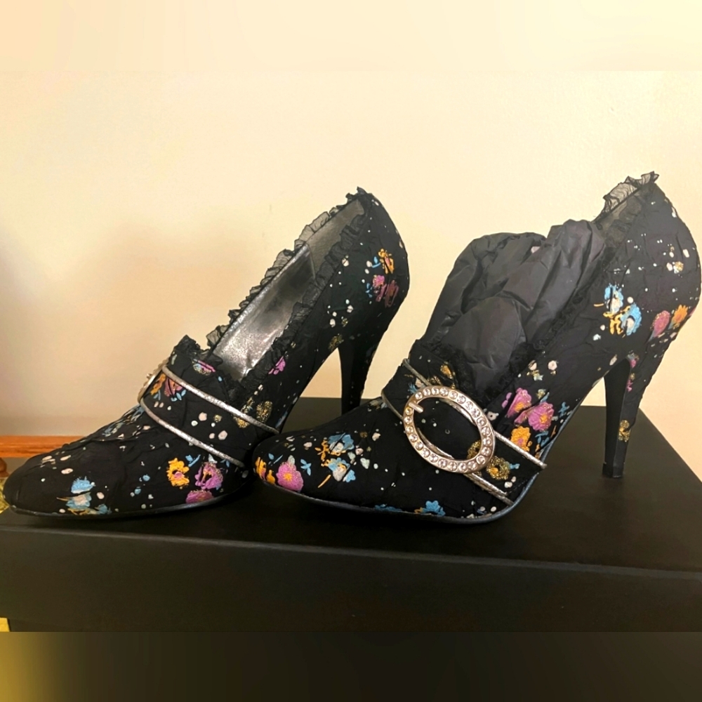 Ellie Black Stiletto Heels with Silver Embellishment